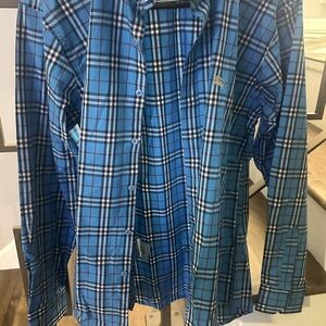 Brand New Burberry blue plaid, button-up shirt, XL